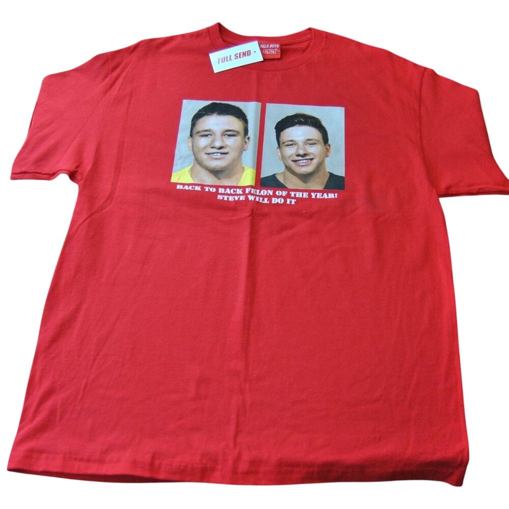 Nelk Boys Full Send "Steve will do it" Red Short Sleeve Shirt X-Large